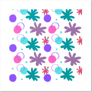 Pink Circle and violet flowers pattern Posters and Art